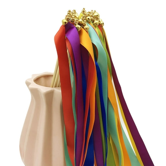 10pcs Wedding Decoration Wand with Bells Decorative Silk Ribbon Parties Sticks Accessory Holidays Celebration Supplies