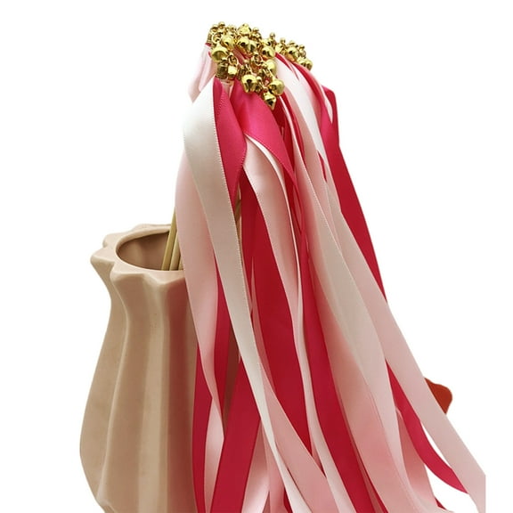10pcs Silk Ribbon Wand Sticks with Large Bells Wedding Celebration Accessories Multicolour Twirling Streamers