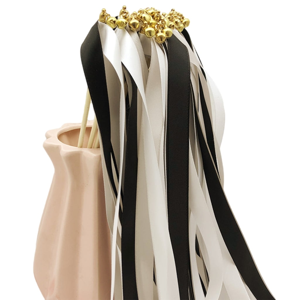 10pcs Silk Ribbon Wood Sticks with Large Bells Wedding Celebration ...