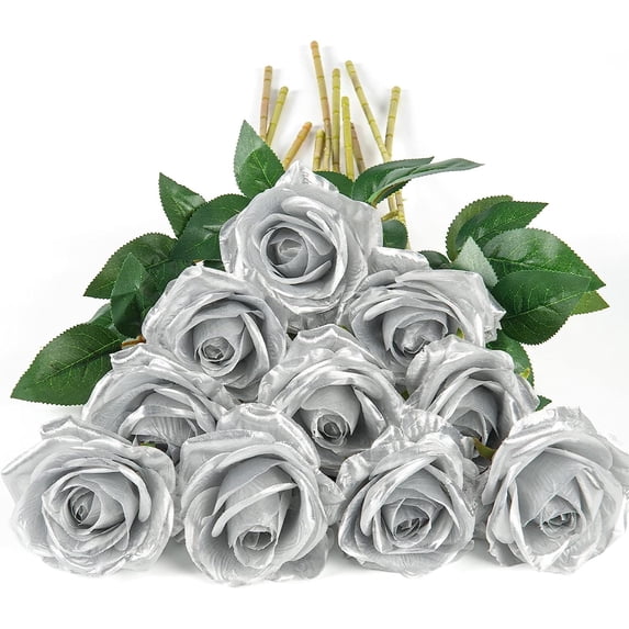10pcs Silk Roses Artificial Flowers Fake Rose for Arrangement Wedding Party Home Decoration (Fuchsia)