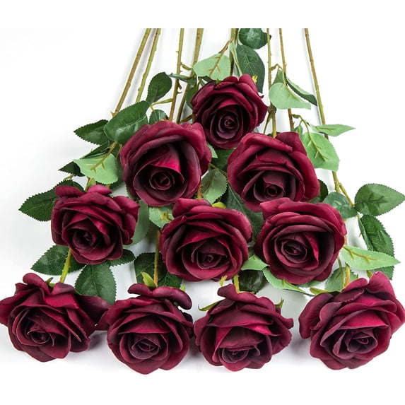 10pcs Silk Roses Artificial Flowers Fake Rose for Arrangement Wedding Party Home Decoration (Fuchsia)