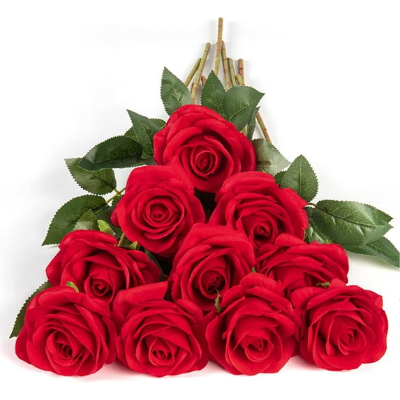 10pcs Silk Roses Artificial Flowers Fake Rose for Arrangement Wedding Party Home Decoration (Fuchsia)