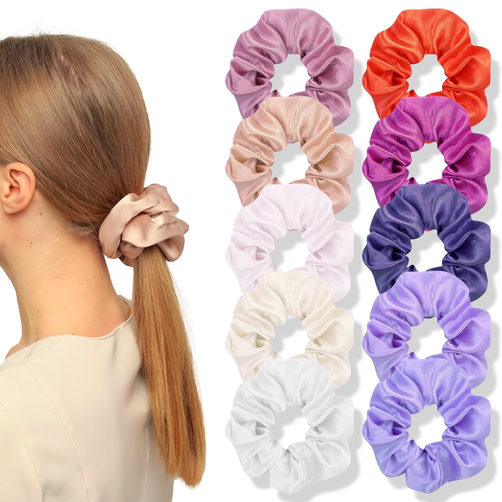 10pcs Silk Satin Hair Scrunchies, EEEkit Soft Elastic Hair Bands, No Crease  Hair Ties for Ponytail Holder, Solid Color Traceless Hair Accessories for