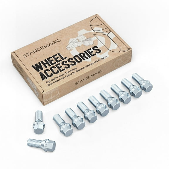 10pcs Silver 12x1.5 Lug Bolts (26mm Shank Length, Cone Seat) OEM Length - Compatible with BMW 128i 135i 318i 320i 325i 328i 335i M3 525i 528i 530i 535i M5 Z3 Z4 E36 E46 E60 E90 E92 E93