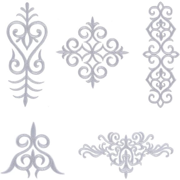 10pcs Silver Embroidered Appliques Iron/Sew on Patches Trim Fringe Flowers