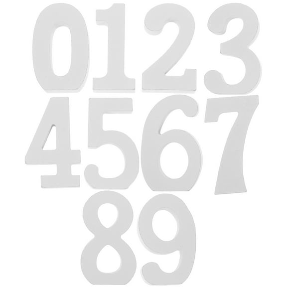 10pcs Simple Wooden Number Decor for Birthday Wedding Party Festival (White)
