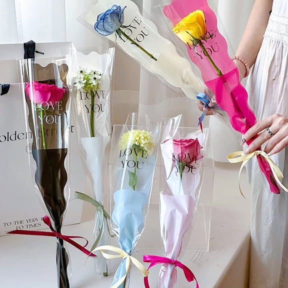 10pcs Single Rose Sleeves Flower Wrapping Bag Bouquet Packaging Bags Clear Cello (10pcs)