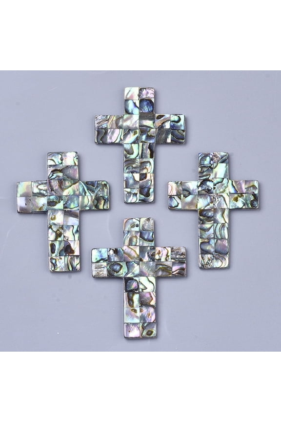 10pcs Single-Sided Abalone Shell/Paua Shell Big Pendants with Freshwater Shell Back Colorful 52~53x38.5~40x2.5mm Hole: 1.4mm
