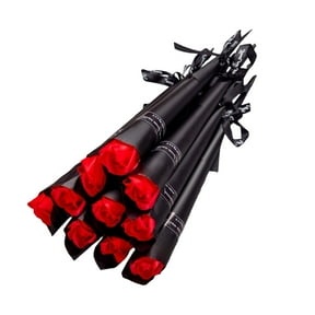 10pcs Single Stem Rose Flower Individually Wrapped Artificial Roses Bouquet with Decorative Ribbon for Birthday Wedding Mother's Day Valentines