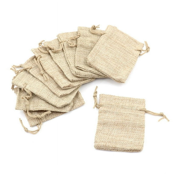 10pcs Small Burlap Jute Sack Linen Pouch Bag Drawstring Wedding Supplies