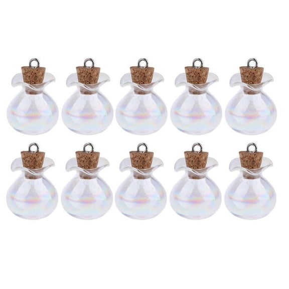 10pcs Small Glass Bottles with Cork Stoppers Pendants Vials Jars with Pin - Colorful Cork Stoppers With Pin