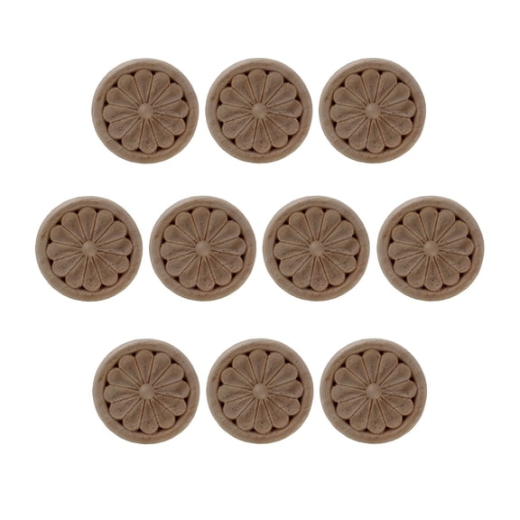 10pcs Small Round Wood Applique 7cm/2.75inch Wooden Onlay Antique for Furniture Doors Cabinet Walls Wood Carved Ornamental Decor