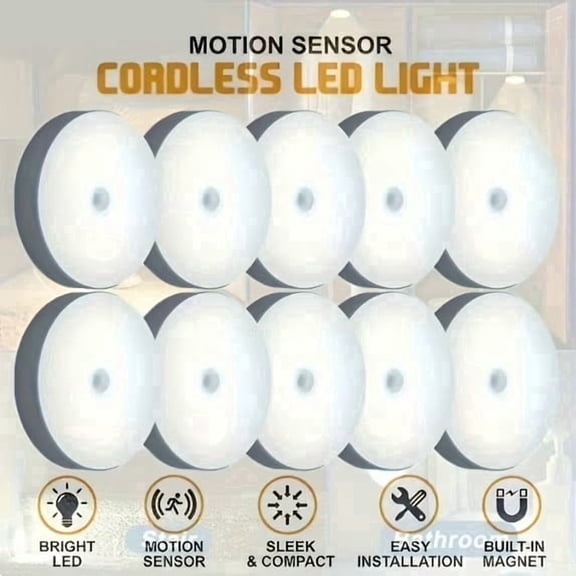10pcs Smart Body Sensor LED Night Light, Hallway, Closet, Bedroom, Bedside Sensor Circular Light Stair Wireless Night Light Dynamic Sensor Wardrobe Light, Dynamic Sensor Light, Can Be Posted Anywhere