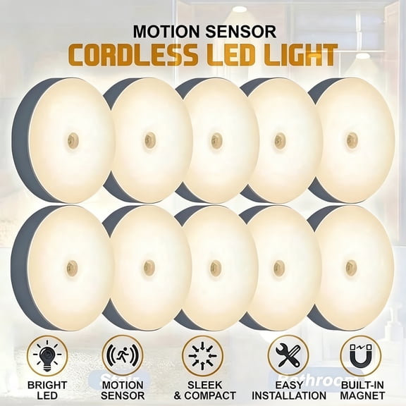 Slssqhz 10pcs Smart Body Sensor Nightlights Dynamic Active Sensor LED Wireless Night Lights for Stair Hallway Bedroom Bedside