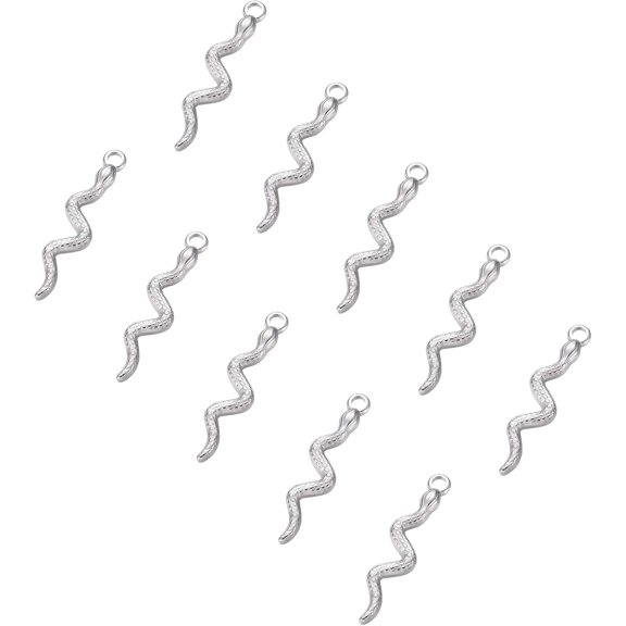 10pcs Snake Pattern Charms Stainless Steel Charms Pendants 2mm Small Hole Pendants for Necklace Bracelet Jewelry Making Stainless Steel Color 28x6x1.5mm Silver