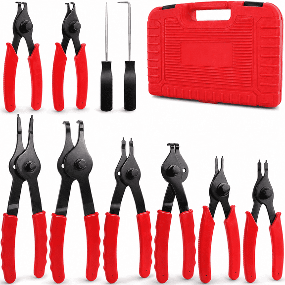 10pcs Snap Ring Pliers Set,Internal & External Circlip Pliers for Removal and Installation of Automotive Retaining Rings With Straight/Bent Jaw,Hook and Pick - Storage Case