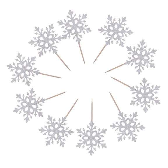 10pcs Snowflake Toppers Picks Birthday