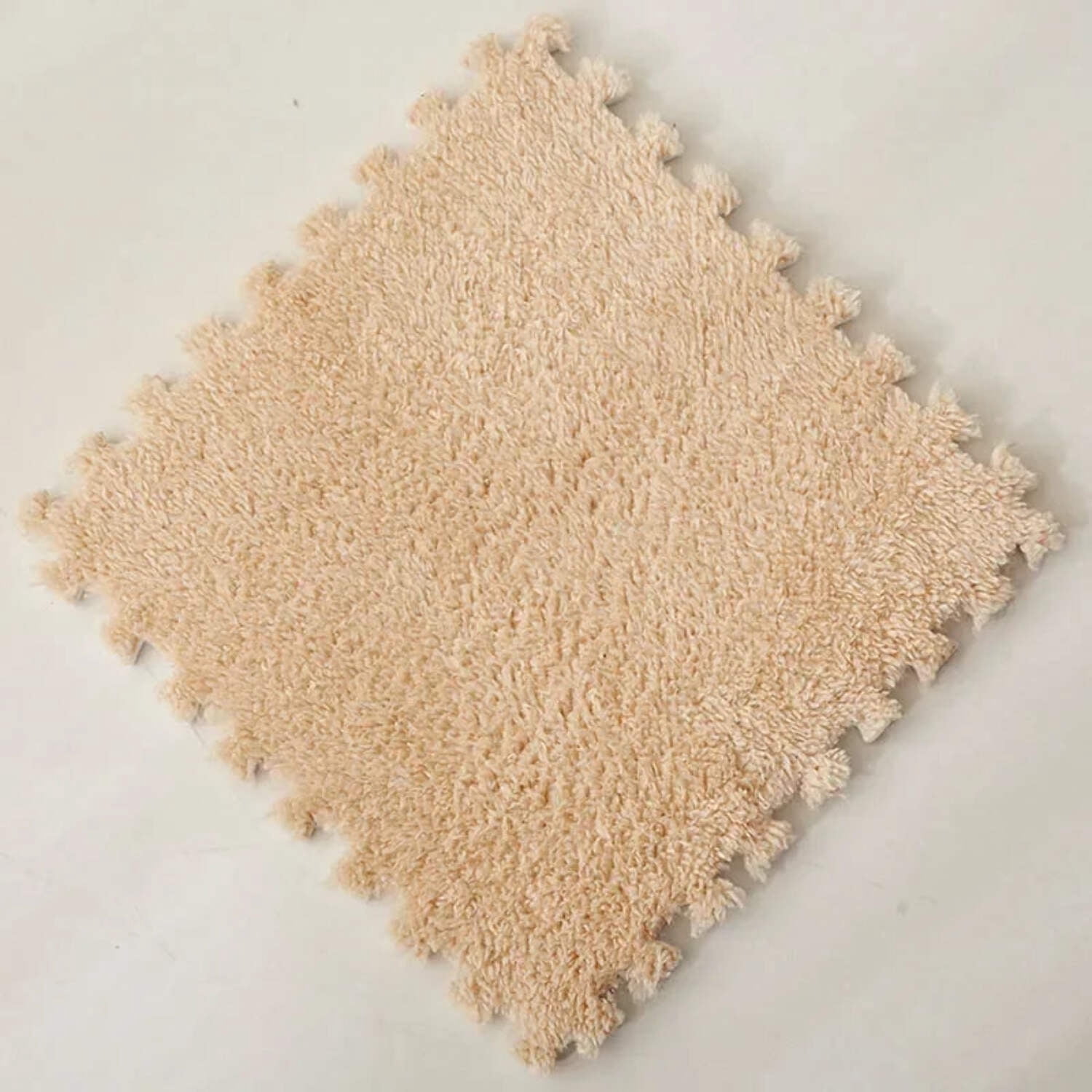 10-Piece Plush Interlocking Foam Play Mat, Soft Square Puzzle Floor Tiles, 12x12in, Camel