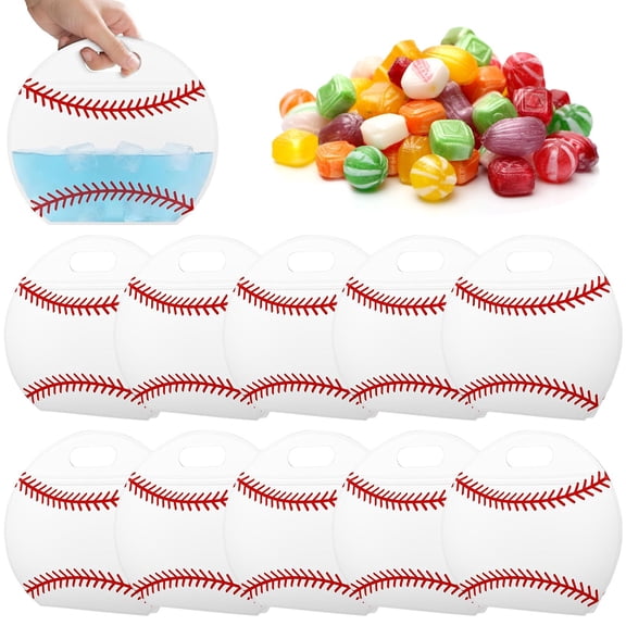 10pcs Softball Snack Bags, 8.86x9.84 Inch Themed Goodie Gift Boxes with Portable Handles, Reusable Sealed Goodie Candy Pouches, Sports Themed Gift Storage Bags for Softball Birthday Party