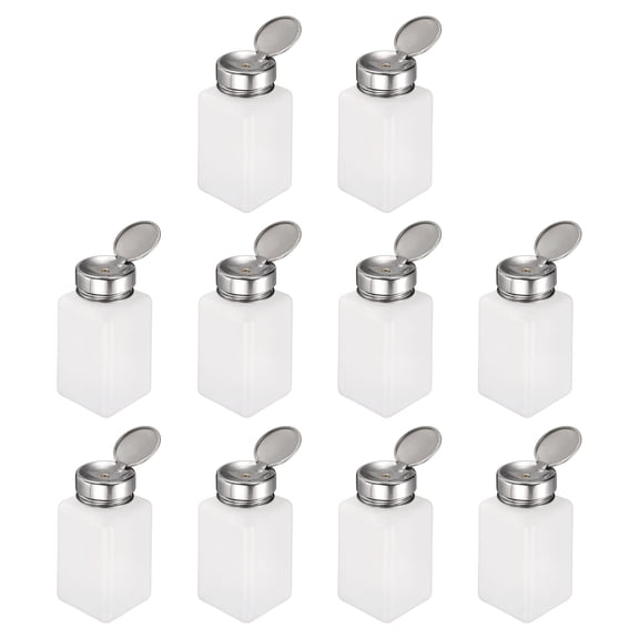 10pcs Solvent Alcohol Dispenser 200ml(6.7oz) Nail Polish Remover Push Down Liquid Dispenser Pump Bottle with Stainless Steel Press Head for Acetone Cleanser Polish Remover, White