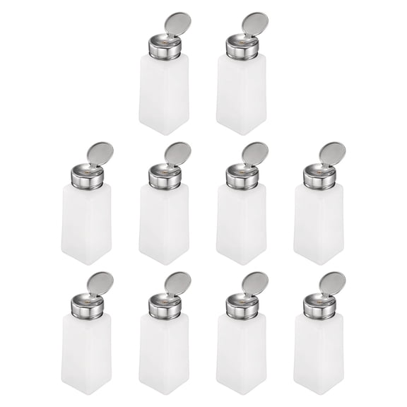 10pcs Solvent Alcohol Dispenser 250ml(8.5oz) Nail Polish Remover Push Down Liquid Dispenser Pump Bottle with Stainless Steel Press Head for Acetone Cleanser Polish Remover, White
