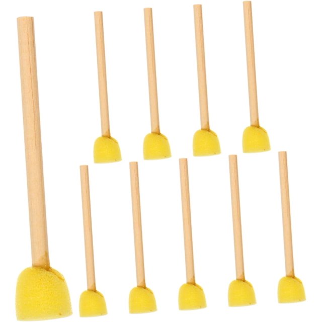 10pcs Sponge Brush with Wooden Handle Paint Sponges Foam Sponge Yellow