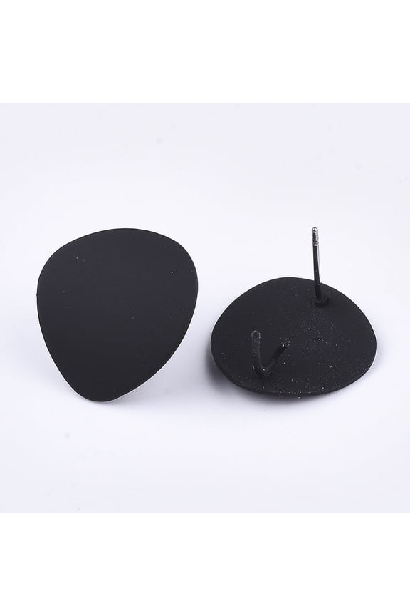 10pcs Spray Painted Iron Stud Earring Findings with Steel Pins and Loop Black 20x18.5mm Hole: 3mm Pin: 0.7mm for DIY