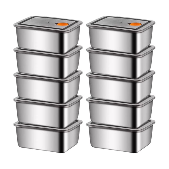 10pcs Stainless Steel Food Storage Containers, Airtight Lids, for Refrigerator Microwave Bento Lunch, Leakproof & Durable