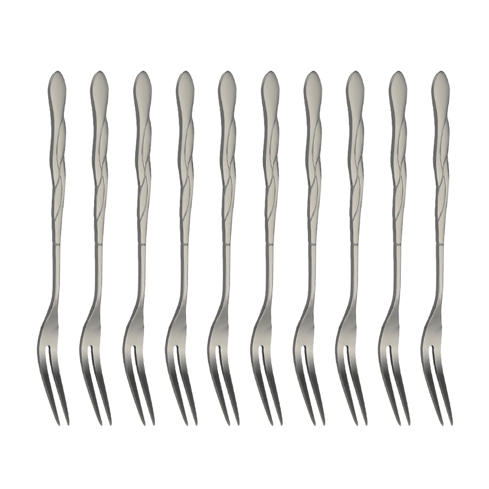 10pcs Stainless Steel Fruit Picks Two Prongs Dessert Fork Salad Forks