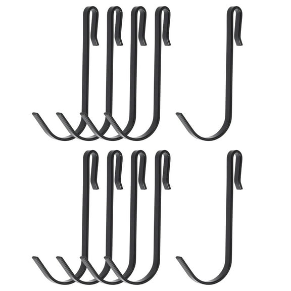 10pcs Stainless Steel J Shaped Hooks, Clip-on Hook Wire Rack Hook for Kitchen Bathroom Wire Shelf Black