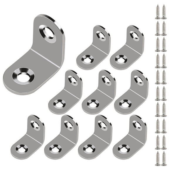 10pcs Stainless Steel L Shaped Brackets Corner Brace with Screws for Furniture