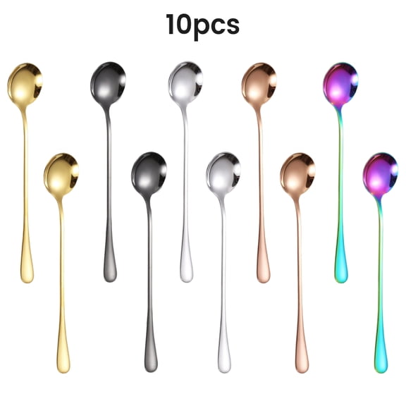10pcs Stainless Steel Long Handle Spoons Set, Teaspoon, Extra Long Mixing Spoons for Coffee, Milkshakes and Drinks, Multi-Color Dessert & Iced Beverage Spoons for Home, 7.48 Inch