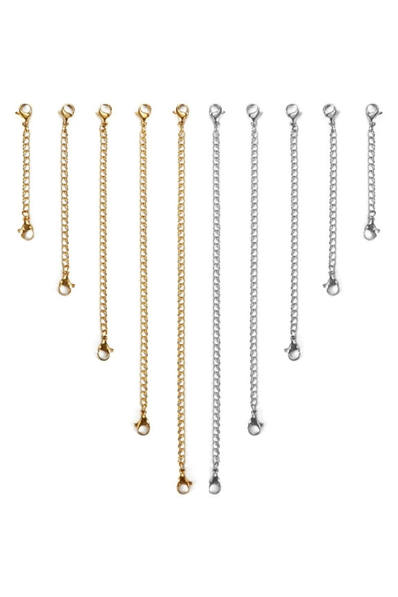 10-Piece Stainless Steel Necklace Extender Chain, Silver/Gold