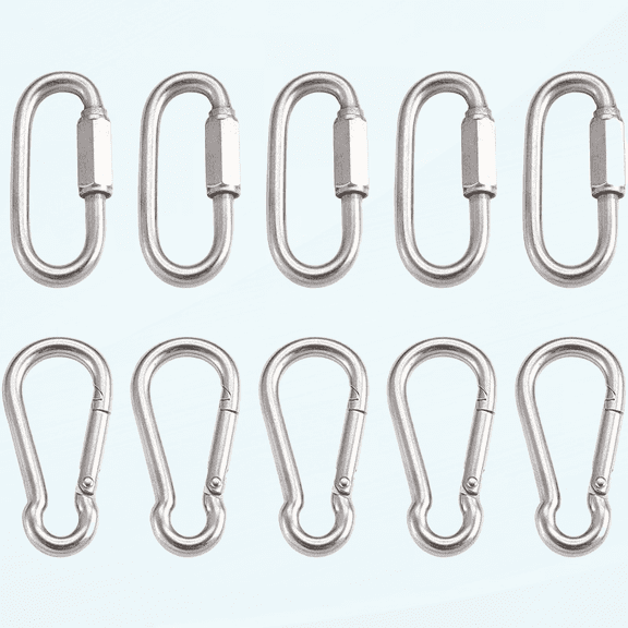 10pcs Stainless Steel Oval Screw Locking Clip Quick Link Spring Snap Hook Keychain Clip Connector Buckle for Backpacks Key Ring