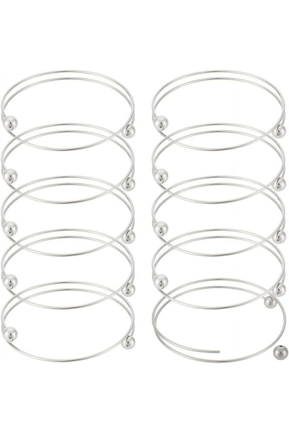 10pcs Stainless Steel Wire Bracelet Adjustable Bangle Bracelet Blank Cuff Bracelet with Removable Ball Bead Expandable Blank Bangle Bracelets
