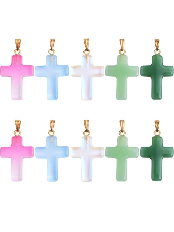 10pcs Stone Cross Gemstone Charms Cross Shape Crystal for DIY Necklace Bracelet Earrings Jewelry Making Decoration, 5 Colors18.5 x 35.5 mm