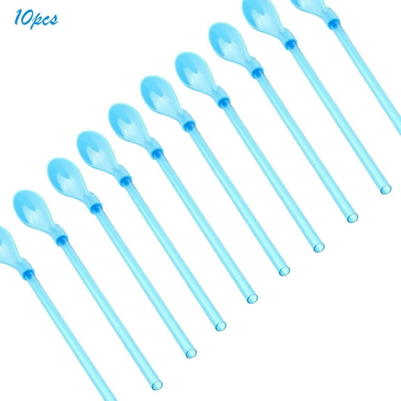 10pcs Straw Stir Spoon Plastic Reusable for Tea Juice Party Kitchen Multifunction Stirring Spoon