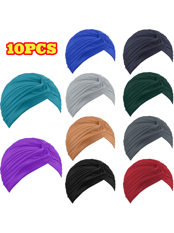 10pcs Stretch Turbans Chemo Head Wrap Cancer Head Beanie Twisted Turban Cap Cover Hats for Women