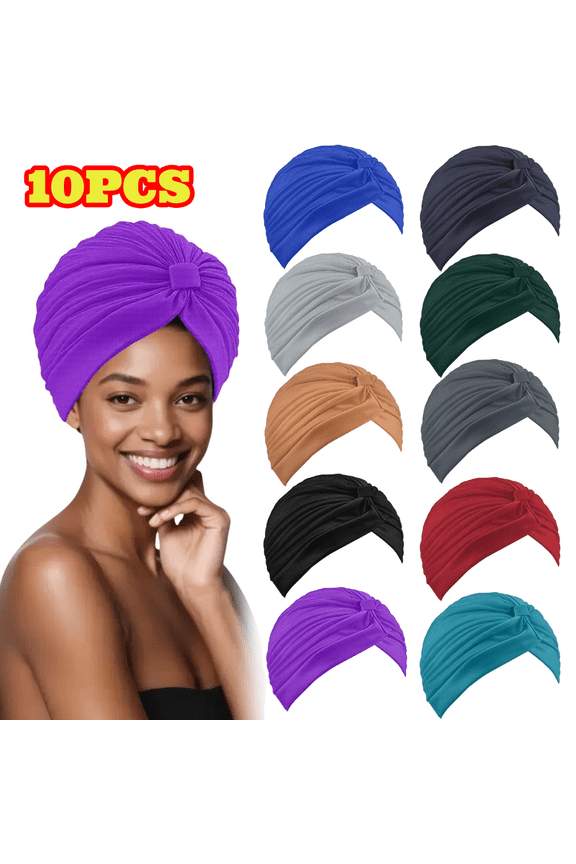 10pcs Stretchy Turban Cap Chemo Head Wraps Cancer Headwear Bennie Twisted India's Hat for Women
