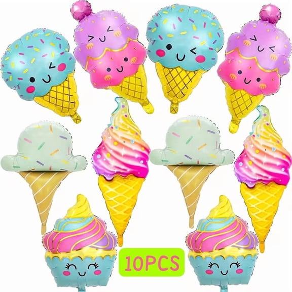 10pcs Summer Popsicle Balloons - Colorful Candy Ice Cream Party Decorations for Kids' Birthdays and Hawaiian Celebrations