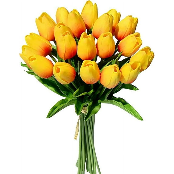 10pcs Sunset Flowers Artificial Tulip Silk Flowers 13.5" for Easter Day Home Kitchen Wedding Decorations