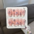 10pcs Sweet Pink Bowknot Fake Nails Love Star Crystal Decor Fake Nail