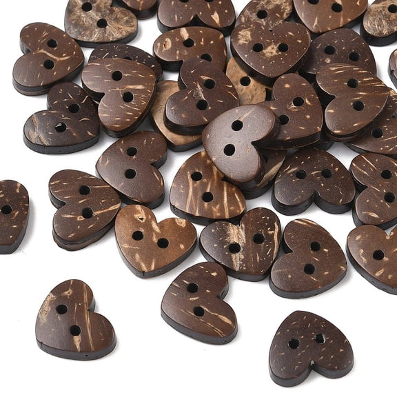 10pcs Sweetheart Buttons with 2-Hole Coconut Button BurlyWood 15mm in diameter