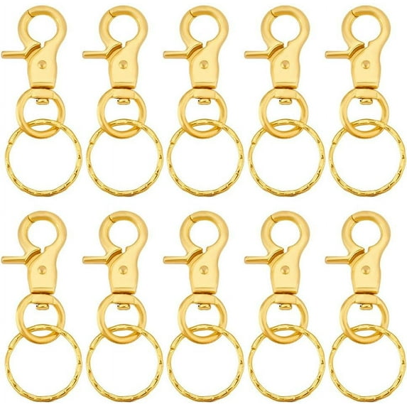 l 10pcs Swivel Snap Hooks with Key Rings 2.6'' Golden Trigger Snaps Hooks Iron Lobster Claw Clasps Swivel Lanyards Snap Hooks Metal Keychain Clip Hooks for Keychain Bags Pendant Dog Leash