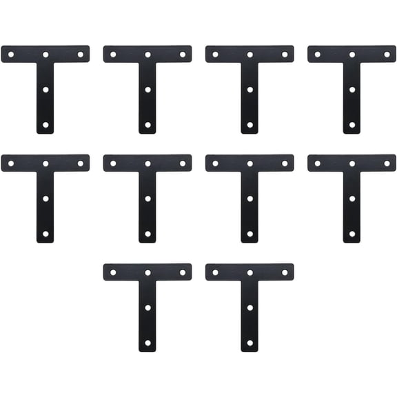 10pcs T Brackets Mending Plate, Stainless Steel T Flat Shape Repair Plate, Black Heavy Duty Flat Corner Brackets Corner Braces Support Brace 80mm x 80mm