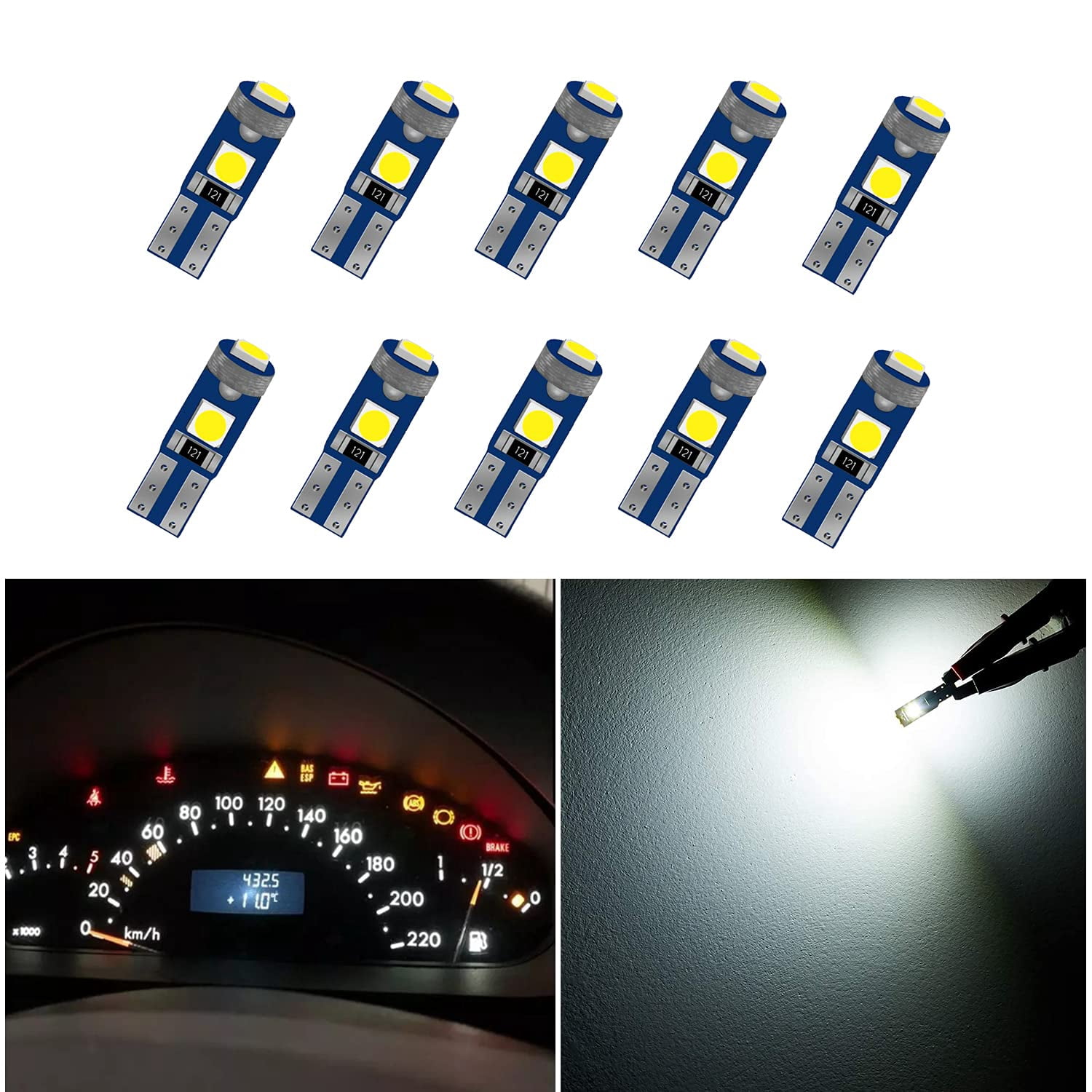 Cciyu 10pcs T5 Instrument Cluster Dash Panel Lights With Twist Lock Socket Super Bright Bulbs