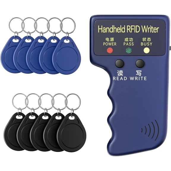 10pcs T5577 Keychains+Handheld ID Writer Reader Writer ID Card Duplicator for Household Office Reader Copier Writer Duplicator for IC ID Cards and All 125kHz Cards