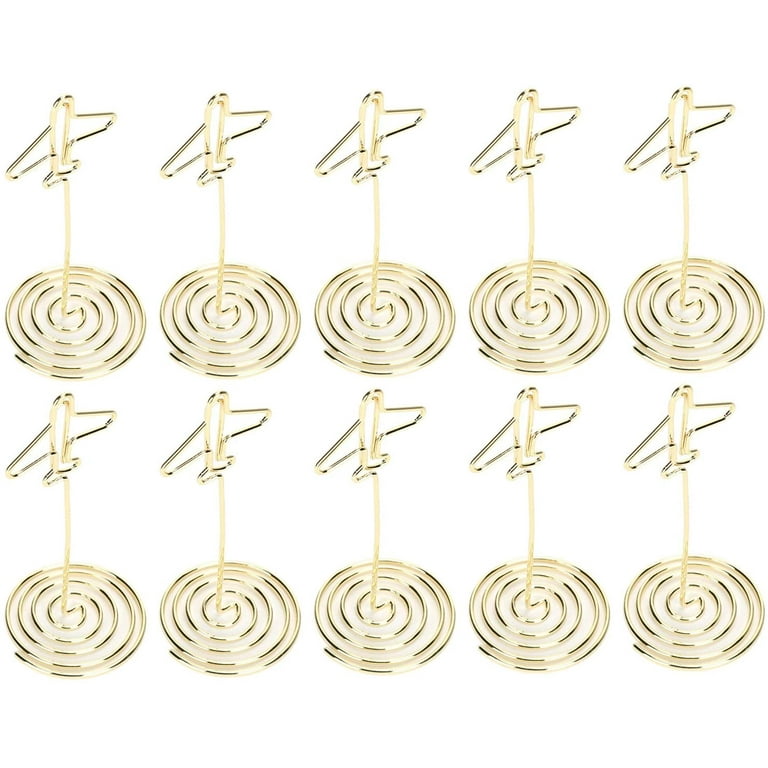 10pcs Table Number Holders, 3.9in Gold Place Card Holders Centerpieces  Photo Holder Clips Wire Picture Clips Airplane Design Memo Note Photo Stand  