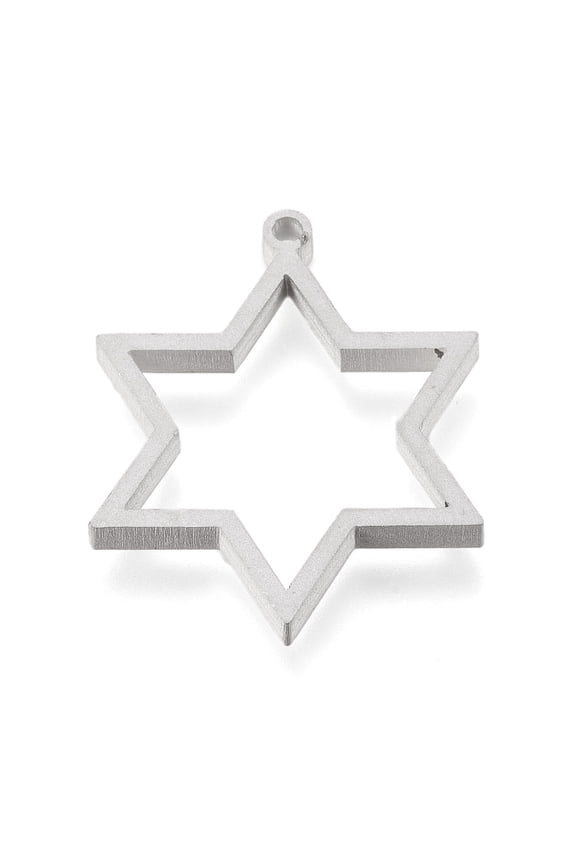 10pcs Tarnish Resistant 304 Stainless Steel Open Back Bezel Pendants For UV Resin Epoxy Resin Pressed Flower Jewelry Star of David Matte Stainless Steel color 32.5x26x3mm Hole: 2mm