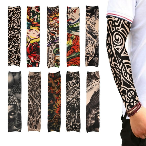 10pcs Tattoo Arm Sunscreen Sleeves, TSV UPF 50 UV Protection Compression Cooling Arm Sleeves for Men Women Outdoor Sport